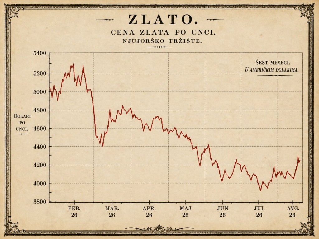 Grafikon cene zlata (unca) sa padom kroz period
